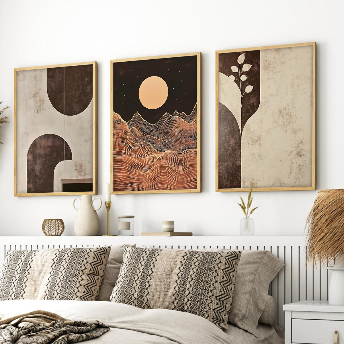 Painting Boho Wall Art Home Decoration Paintings With Frame For Living Room Bed Room Hotel Wall Decor Digital Reprint Set of 3 (Boho 3, 13x19 inch)
