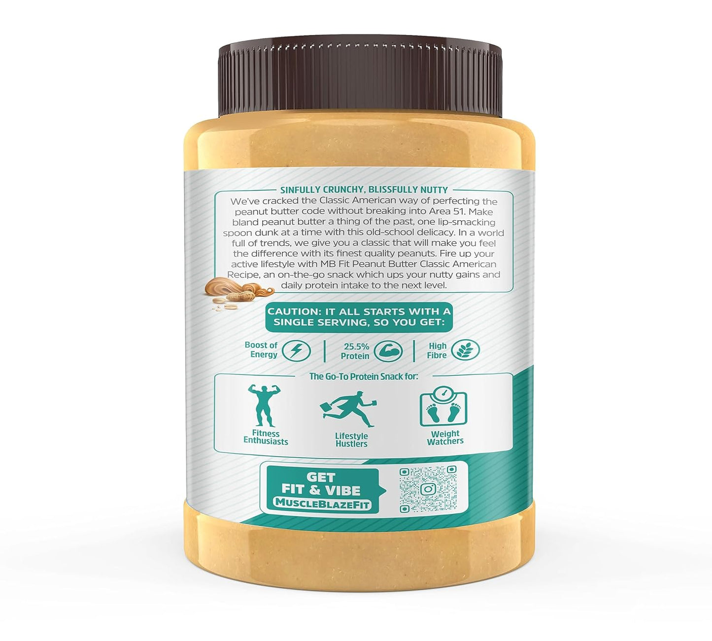 MuscleBlaze Fit Classic Peanut Butter with Omega 3 & 6 (Crunchy, 1kg) | 25.5g Protein | Fibre Rich, No Trans Fat