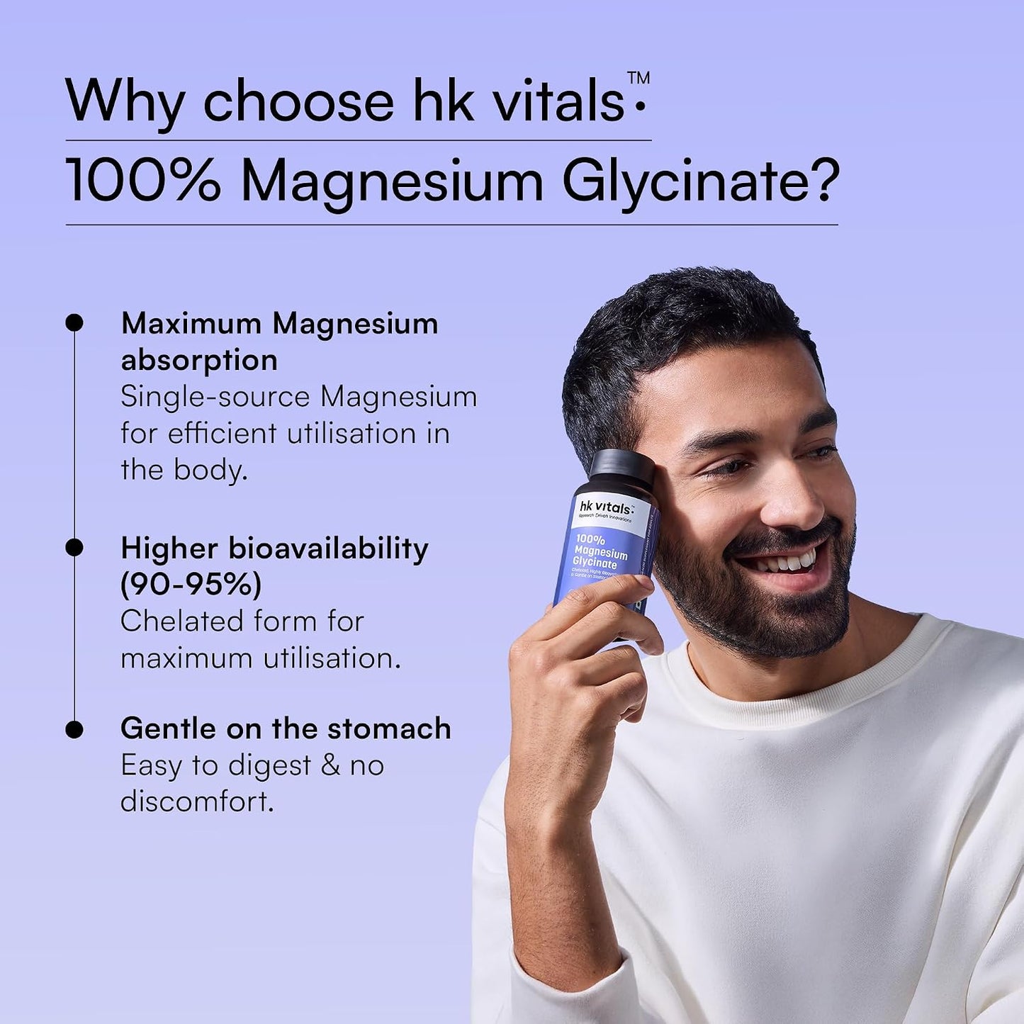 Hk vitals 100% Magnesium Glycinate (1880mg) 120 Tablets | For Better Sleep Quality & Muscle Recovery | Trustified Certified