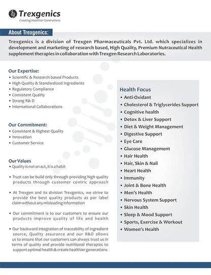 Brochure or document about Trexegenics, a division of Trexgen Pharmaceuticals Pvt. Ltd.