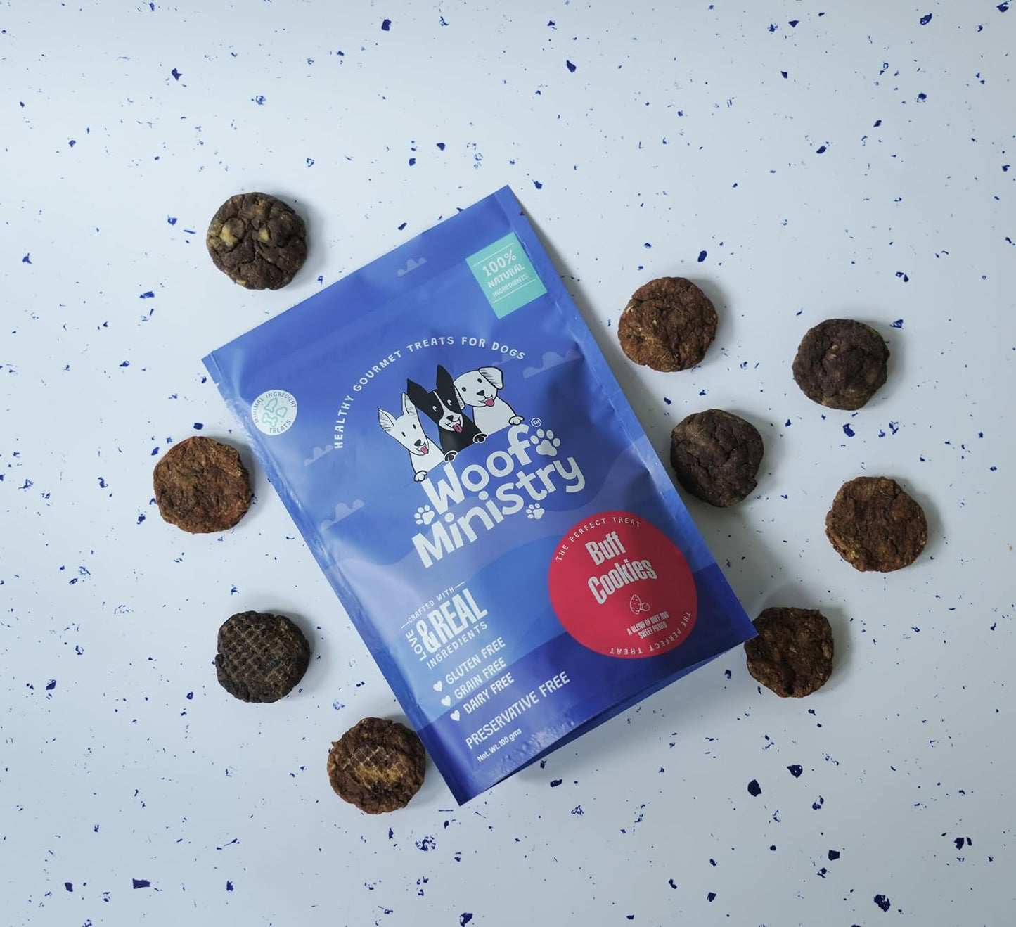 Woof Ministry Buff Cookies for Dogs, Minimal Ingredient Dehydrated Dog Treats (Non Veg Treats -100 Grams),All Life Stages