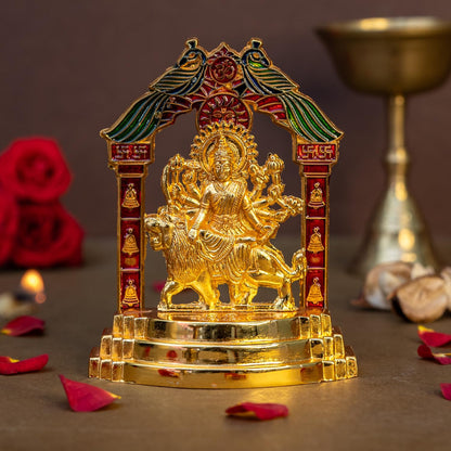 Metal Durga Maa Idol (Size: 10.1cm) | Durga MATA Murti for Home Decor & Puja Room | MATA Rani Darbar for Office Desk | Maa Durga Murti for Gift | Sherawali Idol