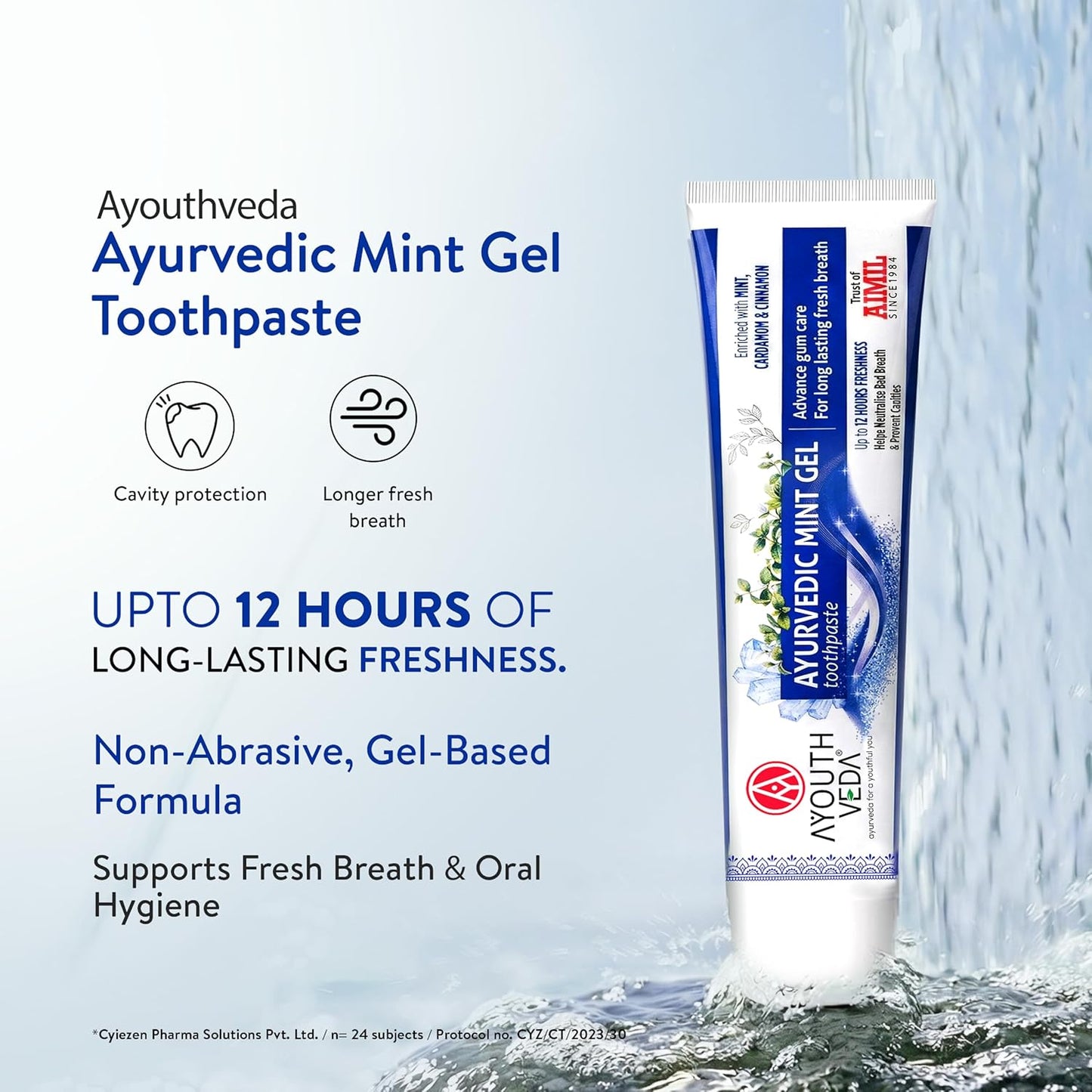 Ayouthveda Ayurvedic Mint Gel Toothpaste | Menthol Crystals, Cardamom, Clove & Carom Seed | Fresh Breath, Oral Hygiene, Antibacterial, Plaque Control & Gum Care | Daily Herbal Toothpaste for Men & Women | 100g (Pack of 1)
