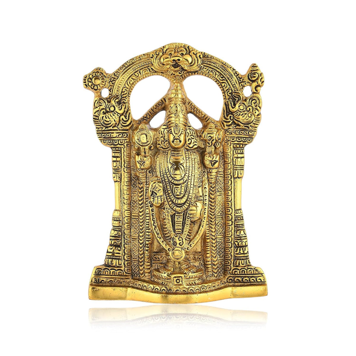 Metal Tirupati Balaji Idol, 9 x 6 x 1.5 Inches, Golden
