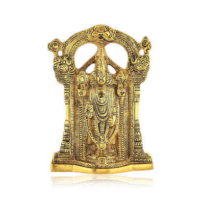 Metal Tirupati Balaji Idol, 9 x 6 x 1.5 Inches, Golden