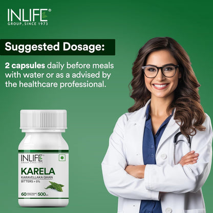INLIFE Karela Capsules 500mg | Extract - Ayurvedic Herbal Supplement for Sugar Management - 60 Vegetarian Capsules (Pack of 1)