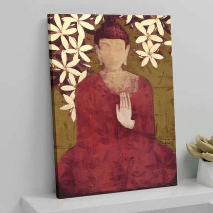 Stretched Canvas Painting Calm buddha in Red Choga Wall For Living Room, Home Decor, Wall Decoration Paintings (Size: 16x22 Inch)