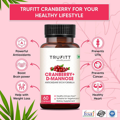 Trufitt Cranberry + D-Mannose Antioxidant For Kidney Health & Urinary Tract Health Support - 60 Capsules