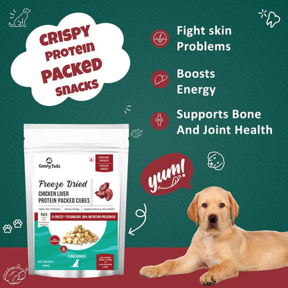 Goofy Tails Freeze Dried Chicken Liver Chunk Dog Treats 50g, Single Ingredient Chicken Dog Treat, Gluten and Grain Free Treats for Dogs, Easy to Digest Puppy Treat