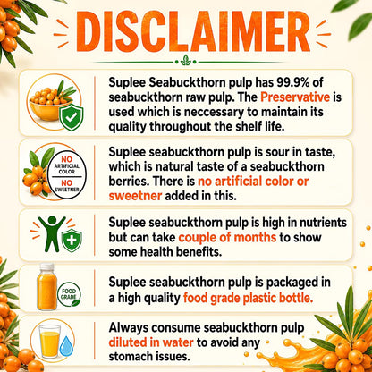Suplee 99.9% Pure Himalayan Sea Buckthorn Pulp 300ml | Original & Natural Seabuckthorn Pulp Concentrate Rich in Omega 3, 6, 7 & 9 | Sugar Free Immunity Booster & Antioxidant Supplement for Radiant Skin, Hair & Overall Health | 300ml