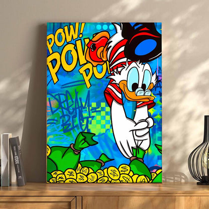 Pop Art Cartoon Duck Money Canvas Wall Art Painting For Living Room | Comic Graffiti Style Art Print Painting | Modern Street Wall Art for Home & Office, 41x56 cm