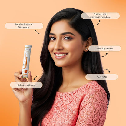 Nutricult L-Glutathione 550mg - 20 Effervescent Tablets Glutathione Effervescent Tablets for Glowing Skin with Hyaluronic Acid Vitamin C & Vitamin E | Skin Glow Supplement For Clear Skin | Orange