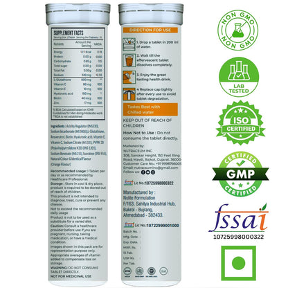 Nutrasium | 600 mg L-Glutathione tablets for Radiant Skin & Even Skin Tone | Glutathione Tablets For Skin Glow & Antipigmentation | 15 Effervescent Tablets, Orange Flavour