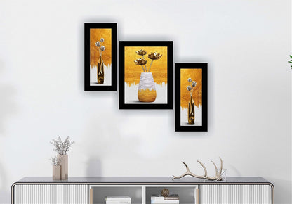 Set of 3 flower modern art UV textured Wall Painting with Frame for Home decoration 13.5 inch x 22.5 inch SANFS32582