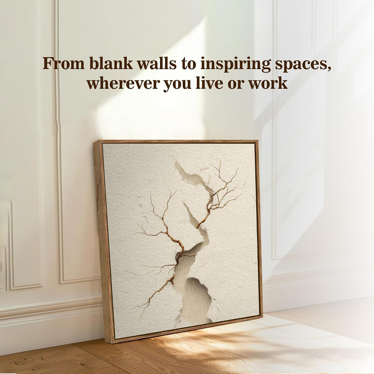 Abstract 3D Crack Framed Painting For Living Room | Sculptural Texture Large Canvas Painting With Frame Wall Art For Bedroom, Hallway's, Office, Hotel, Size 58x58 cm