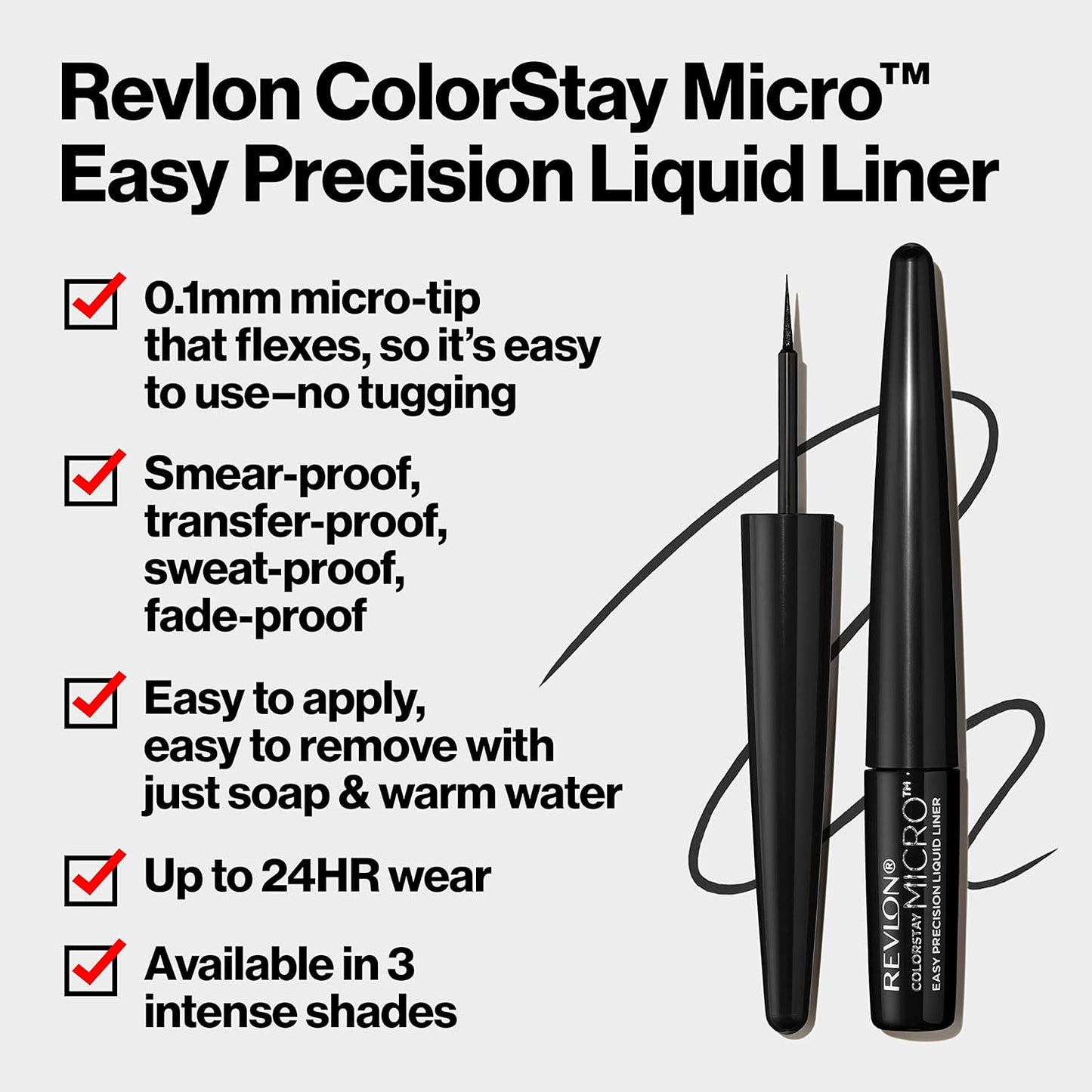 REVLON ColorStay Micro Easy Precision Liquid Eyeliner, Waterproof, Smudgeproof, Longwearing with Felt Tip Applicator, 301 Blackout, 1.7 ml