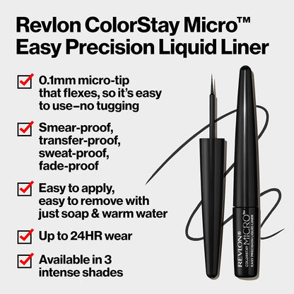 REVLON ColorStay Micro Easy Precision Liquid Eyeliner, Waterproof, Smudgeproof, Longwearing with Felt Tip Applicator, 301 Blackout, 1.7 ml