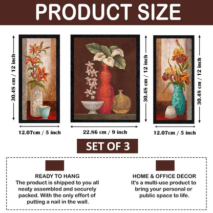 Wall Painting Frames For decor, Pictures Frame For Living Room, Home Decoration, Bedroom, Set of 3, 1pc- 23 x 30 cm, 2pc- 12.5 x 30 cm (Design 5)