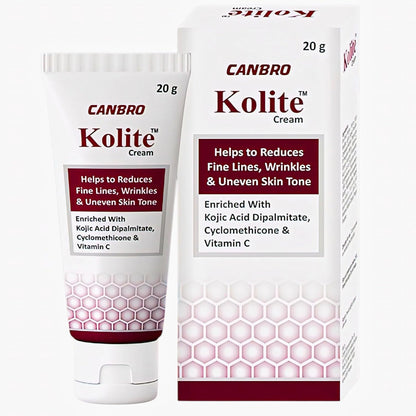 Kolite Cream – Helps Reduce Fine Lines, Wrinkles & Uneven Skin Tone | Enriched with Kojic Acid Dipalmitate, Cyclomethicone & Vitamin C | Brightening & Anti-Ageing Face Cream – 20 g by CANBRO