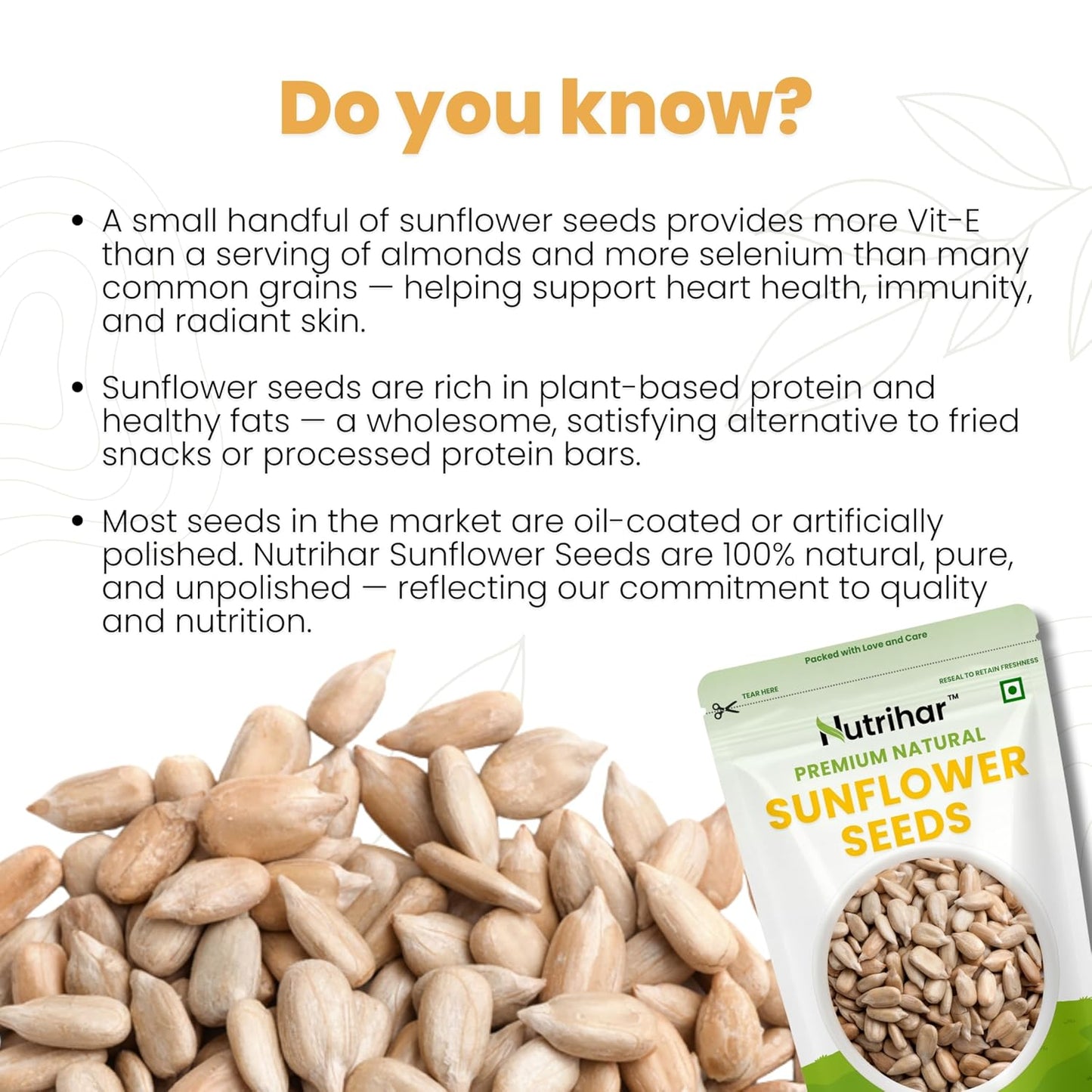 Nutrihar Raw Sunflower Seeds 100g | Double-Cleaned | Protein & Vitamin-E Rich, Sunflower Seeds for Eating | Surajmukhi ke Beej
