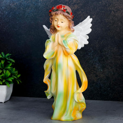 Praying Angel Statue for Good Luck Showpiece Home Decor Items for Living Room and Gifts (Yellow Green Multi)