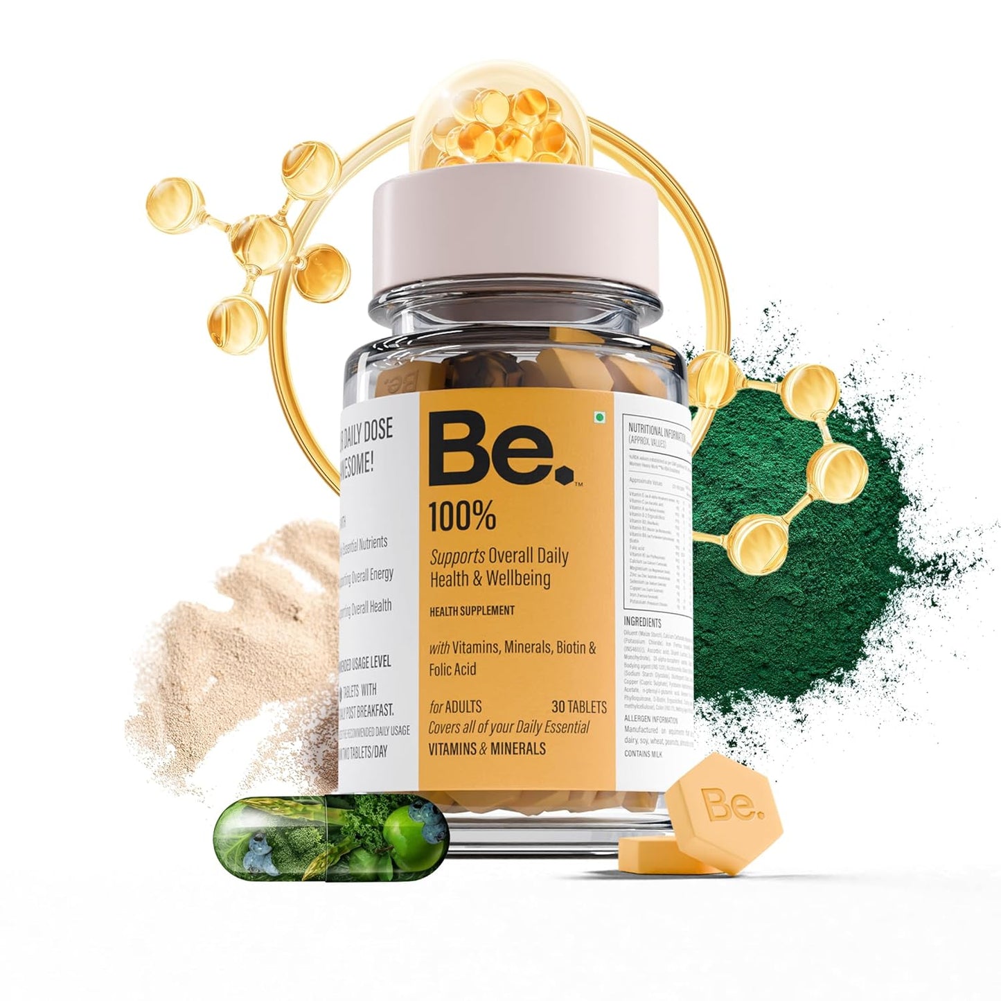 Be. 100% Daily Multivitamin Tablet for Men & Women | With Magnesium, Zinc, Biotin & Vitamin E | Everyday Multivitamin Tablets for Women & Men | Supports Energy, Immunity, Hair & Skin Care 30 Tablets
