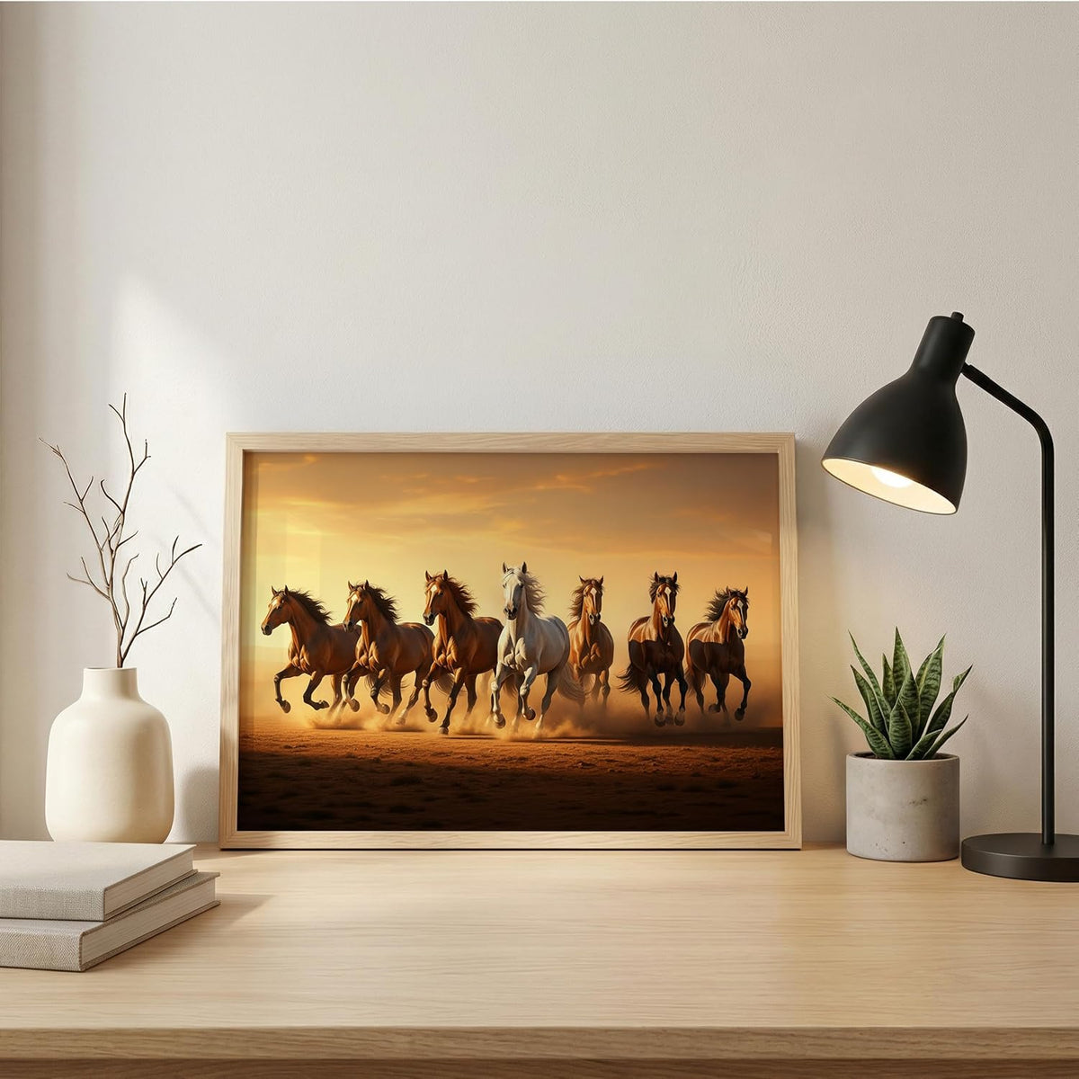 7 Horse Vastu Wall Painting (Landscape Collection) (Natural, Design 04, 13x19 Inch)