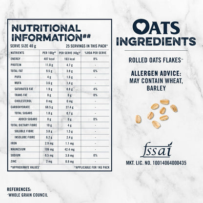 Quaker Oats 1Kg, Rolled Oats Natural Wholegrain, Nutritious Breakfast Cereals, Dalia Porridge, Easy To Cook, Honey