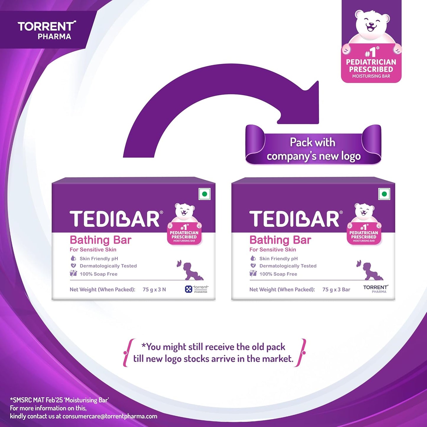 Tedibar Moisturising Baby Bathing Bar 75gx3 (Pack of 1) 100% Soap Free No. 1* Pediatrician Prescribed Moisturising Bar - By Torrent Pharma