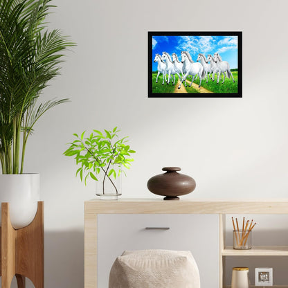 Runing Seven Horses Painting With Frame 13 Inches X 10 Inches (Style 3)