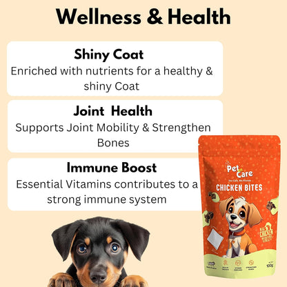 Pet en Care Chicken Bites Dog Treats, 100 gm | Protein Rich | Vitamin Enriched | All Breeds and Sizes