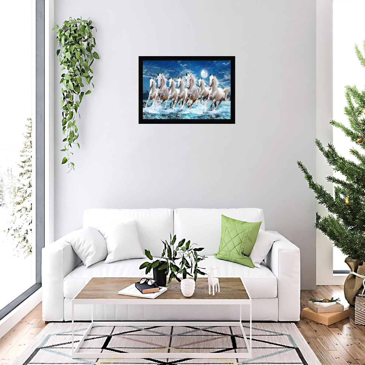 Running Seven Horses Painting With Frame