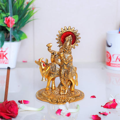 KridayKraft Lord Krishna with Cow Metal Statue,Krishna Murti Playing Flute for Temple Pooja,Decor Your Home,Office & Gift Your Relatives,Showpiece Figurines,Religious Idol