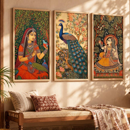 Premium Digital Painting with Frame for Home Decoration | Vibrant City Painting for Living Room Bedroom Office Room Wall Decor Set of 3 (Art 2, 10x19 inch)