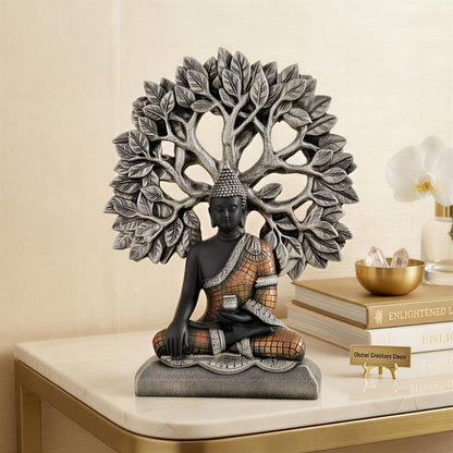 Global Grabbers Buddha Statue Showpiece Idol Home Decor Decoration Items for Living Room and Gifts (Silver Black Copper)