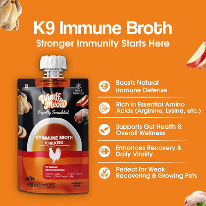 Wuuff & Meow Chicken Bone Broth for Dogs – K9 Immune | Natural Immunity & Gut Health Support Bone Broth for Dogs | Hydrating Pet Supplement (100 g (Pack of 1))