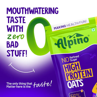 ALPINO 27g High Protein Oats Dark Chocolate- Rolled Oats, Protein Blend, Jaggery Powder, Cocoa Powder, Nuts & Seeds - Source of Dietary Fibre & Healthy Fats, No Refined Sugar & Salt