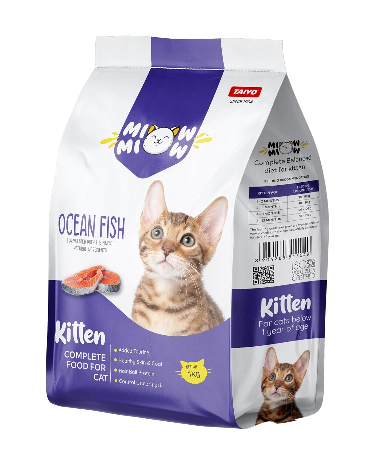 Taiyo Miow Miow Kitten Ocean Fish, Dry Cat Food, Complete and Balanced Diet, Formulated with The Finest Natural Ingredients, Vitamins and Minerals, 1 Kg