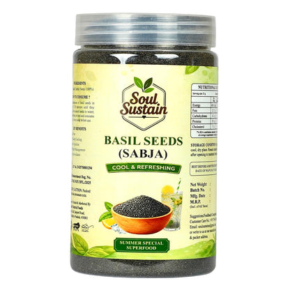 SoulSustain Basil Seeds Sabja Seeds for Drinks Falooda Detox Fiber Rich Tukmaria Seeds for Digestion Cooling Summer Drink Ingredient Natural Sweet Basil Seeds for Soaking Beverages, Basil (Sabja) Seeds)