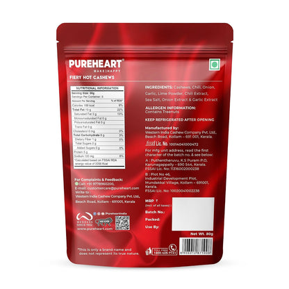 Pureheart Nutreat Fiery Hot Cashews, Premium Spicy Roasted Masala Cashew Nuts/Kaju Dry Fruit | Protein & Fiber Rich Chili Cashews| Crunchy Snack | No Artificial Colors, Flavors, Preservatives