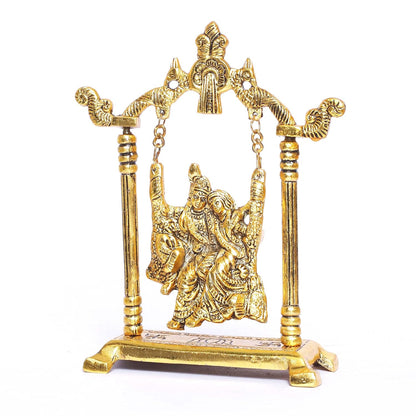 KridayKraft Radha Krishna on Swing jhula Metal Statue Gold Plated Decor Your Home,Office & Radha Krishna Murti,Showpiece Figurines,Religious Article...