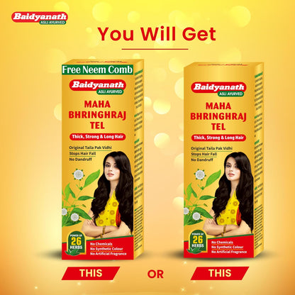 Baidyanath Mahabhringraj Tel | Ayurvedic Hair Oil | For Growth, Dandruff Control, and Hair Fall Prevention with 26 Exotic Herbs | Ayurvedic Medicated Oil | Zero Chemical & Synthetic Colour | 100 ml