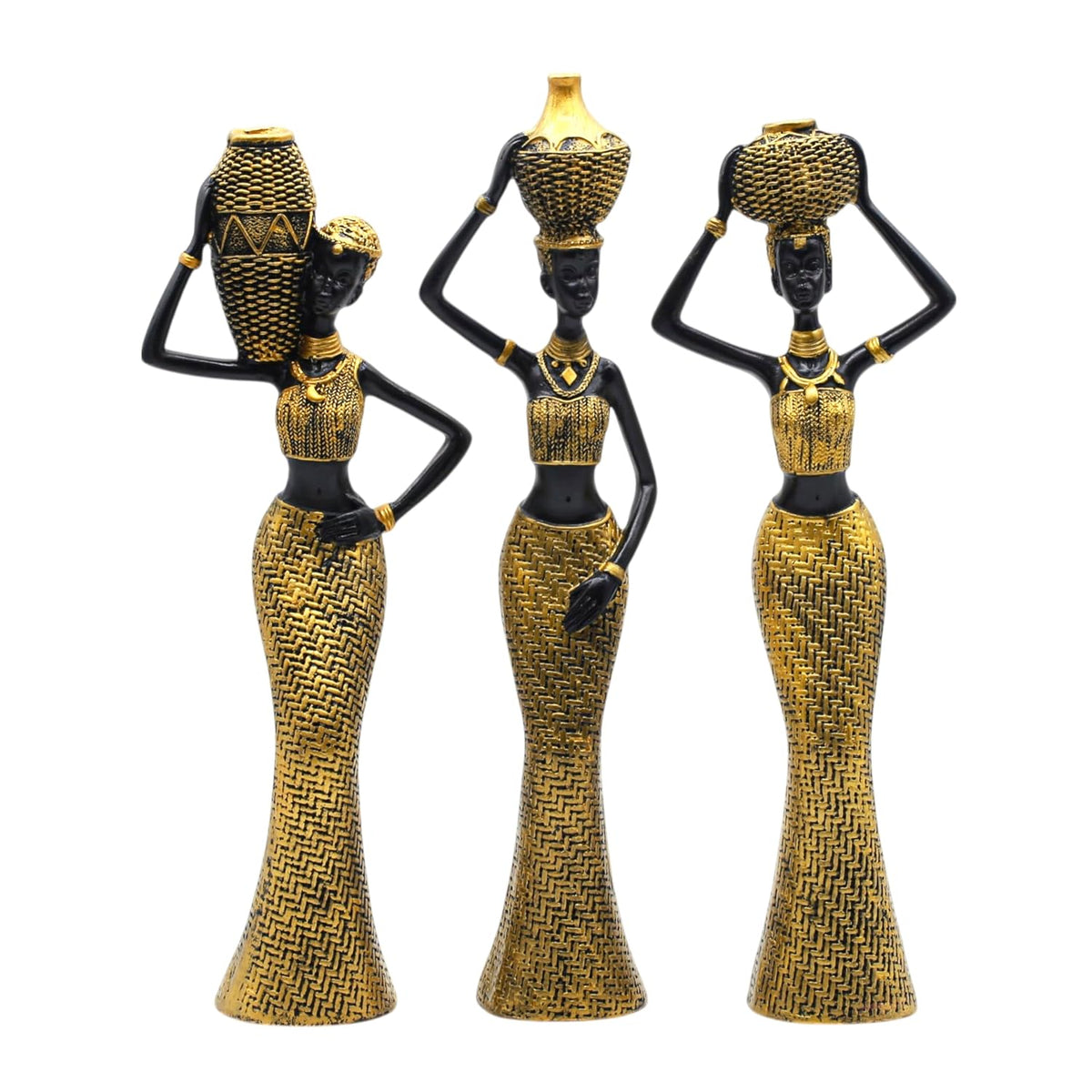 Vibrant Beautiful Finish Uniquely Hand Crafted Home Decor African Tribal Women Art Piece (Set of 3)