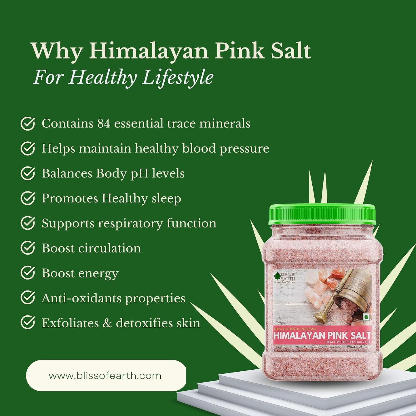 Bliss of Earth 1KG Pure Himalayan Pink Salt Non Iodised Rock Salt For weight management & Healthy Cooking, Natural Substitute of Iodised White Salt