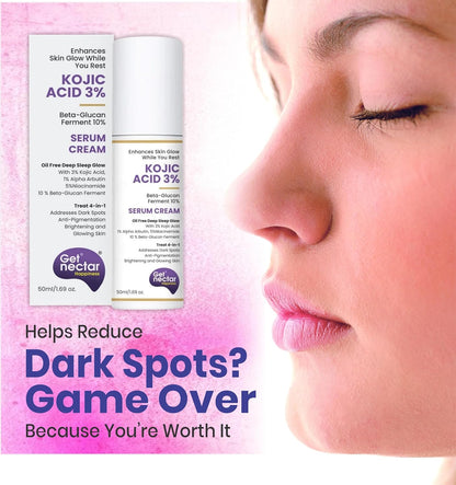 Get Nectar Happiness Glow Serum Cream with 3% Kojic Acid 5% Niacinamide 1% Alpha Arbutin & 25% Beta-Glucan for Dark Spots, Anti-Pigmentation, Brightening, Glowing Skin 50ml