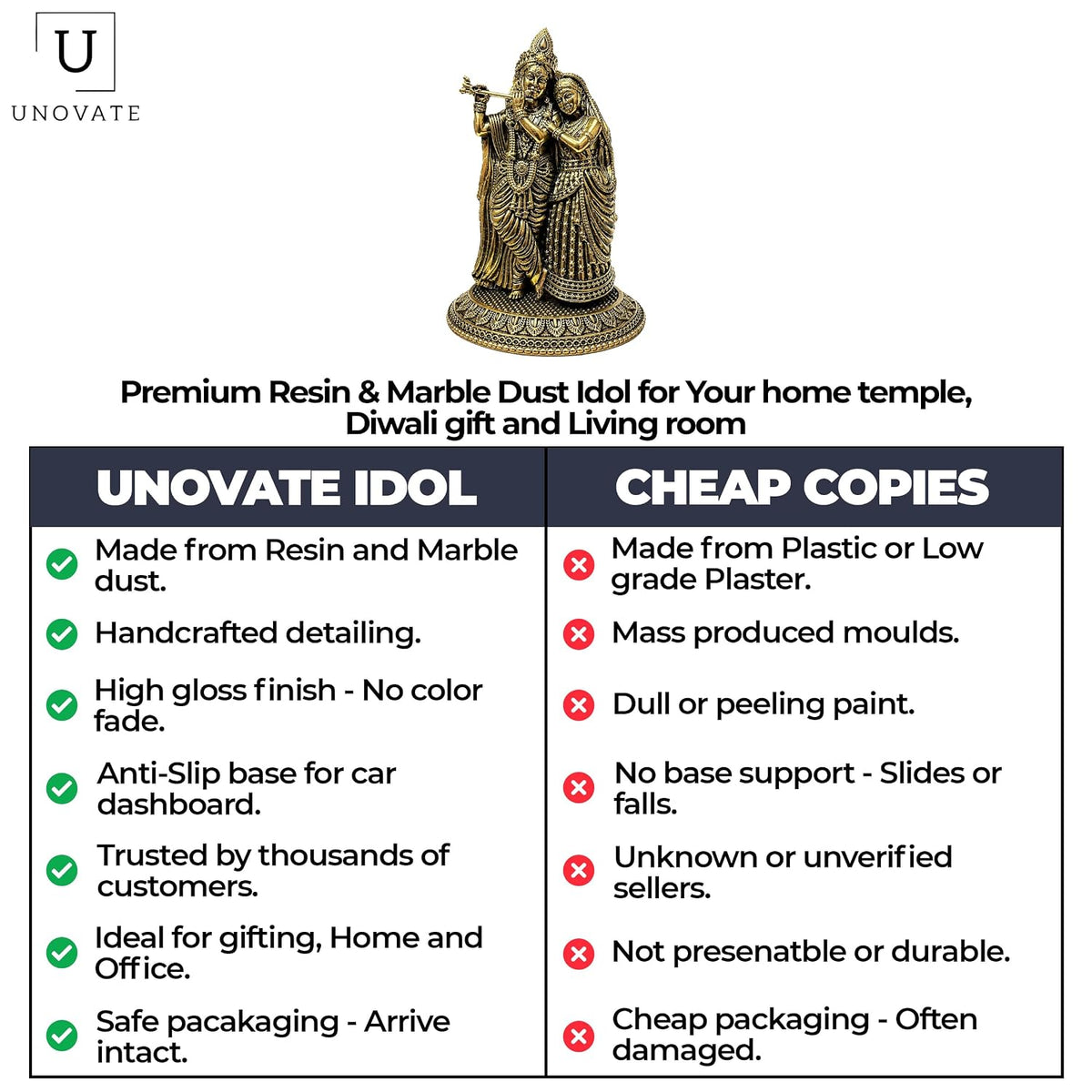 UNOVATE 100% Pure Brass Radha Krishna Murti, Radha Krishna Idol for Gift