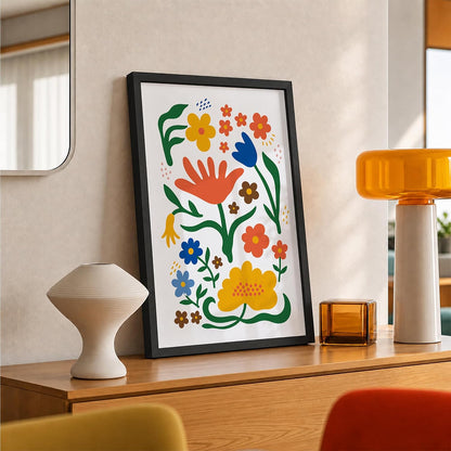 Floral Wall Art for Home Decor, Framed Flower Painting for Living Room, Bedroom & Office, Boho Folk Botanical Artwork, Colourful Aesthetic Wall Décor (DGN15-Black10x13 inch)