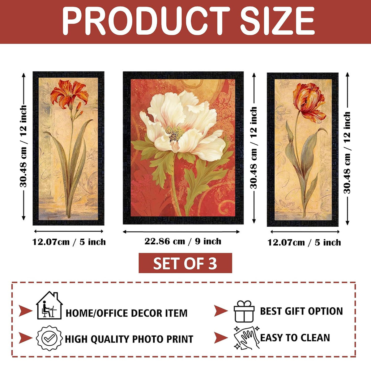Wall Painting Frames For decor, Pictures Frame For Living Room, Home Decoration, Bedroom, Set of 3, 1pc- 23 x 30 cm, 2pc- 12.5 x 30 cm (Design 6)