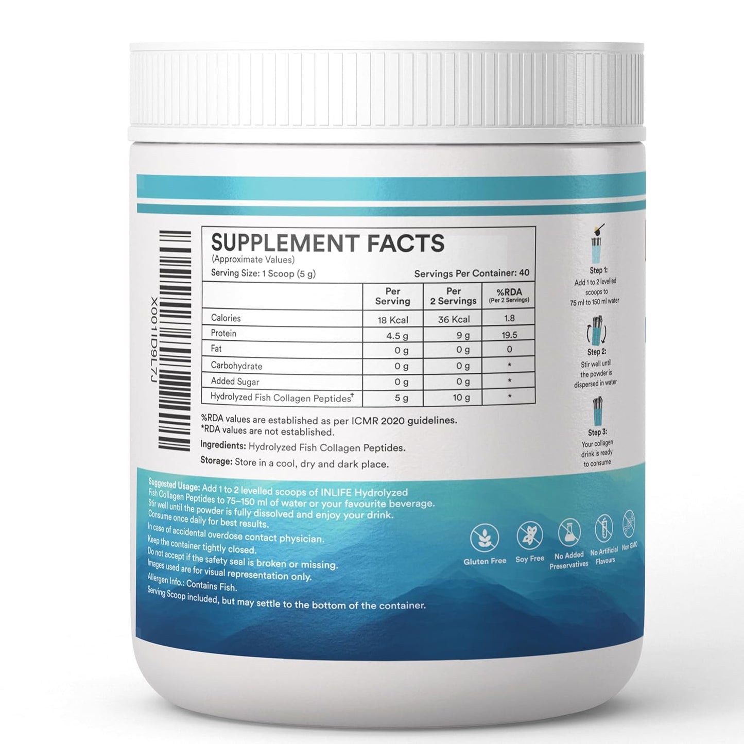 INLIFE Japanese Marine Collagen Supplements | Clinically Proven Ingredient | Hydrolyzed Fish Collagen Powder for Skin, Hair & Joints for Women & Men (Unflavored)