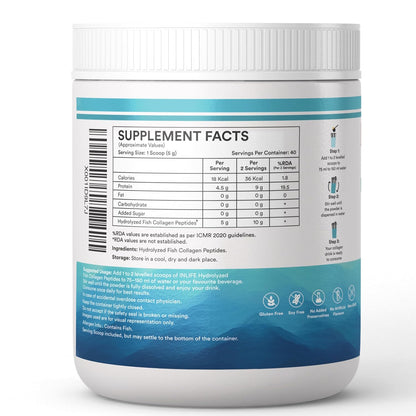 INLIFE Japanese Marine Collagen Supplements | Clinically Proven Ingredient | Hydrolyzed Fish Collagen Powder for Skin, Hair & Joints for Women & Men (Unflavored)